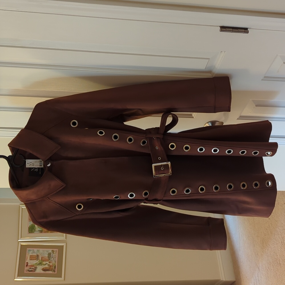 NWT brown suede trenchcoat sz XL